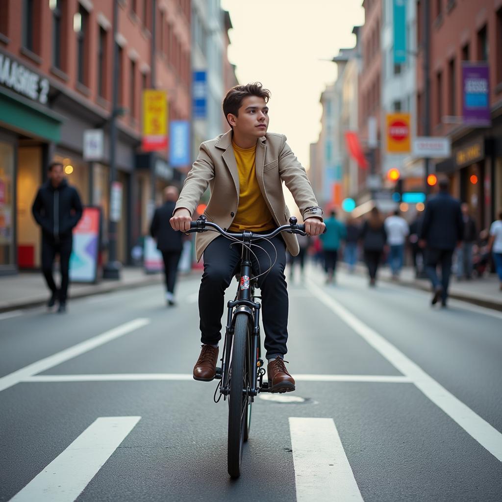 Riding a Bicycle on a City Street