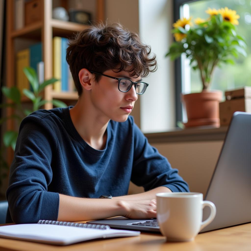 Student Studying at Desk