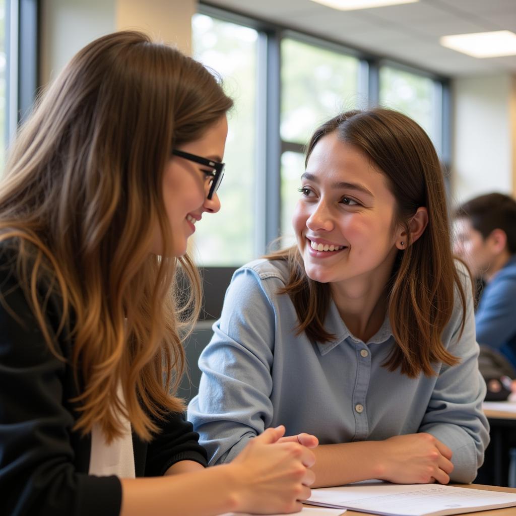 Students finding common ground and connecting through shared interests in different subjects, fostering a sense of intellectual curiosity and camaraderie.