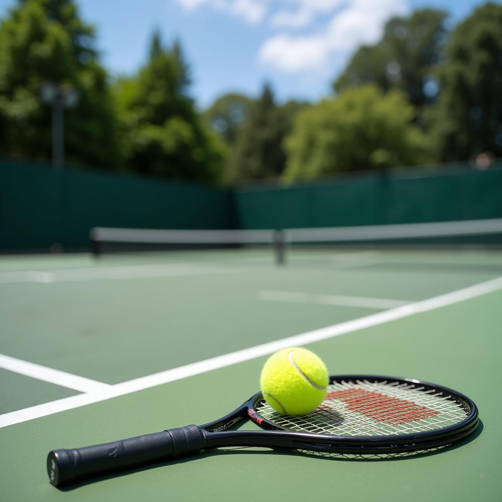 Tennis court with equipment