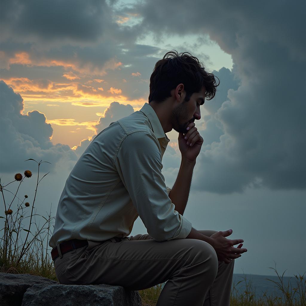 A person meditating under a tree, contemplating the meaning of life.