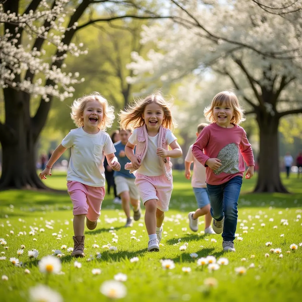 Children Playing in a Spring Park