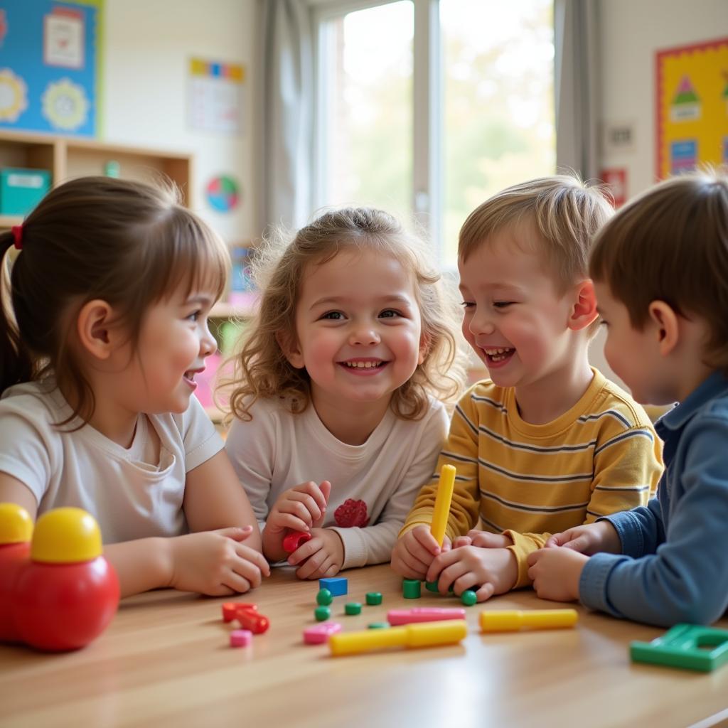 Children playing happily in kindergarten