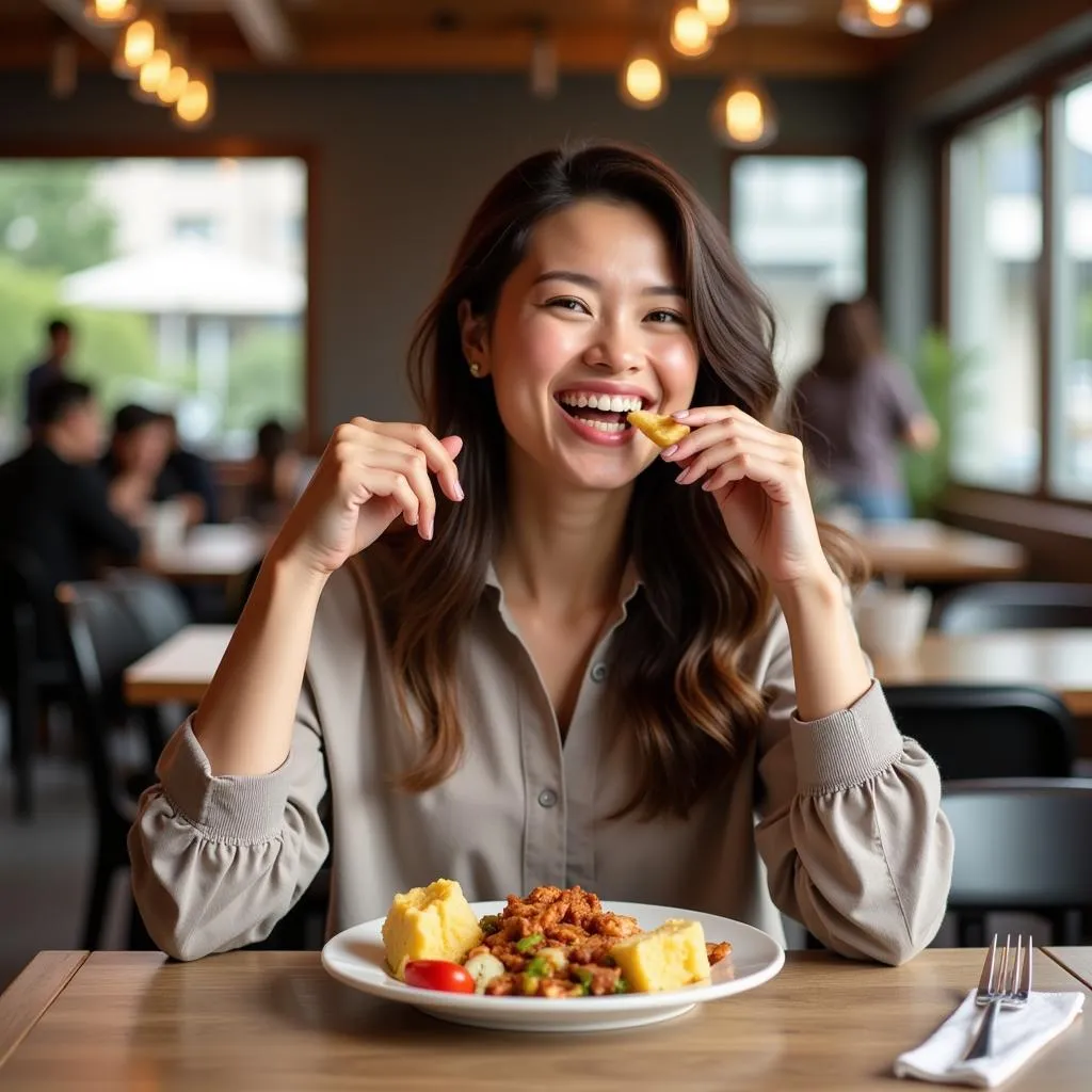 Woman enjoying a delicious meal