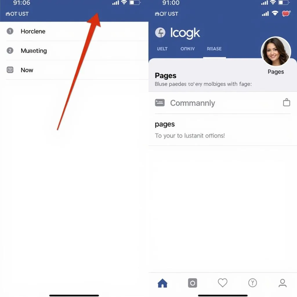 Accessing the "Pages" section on Facebook mobile app