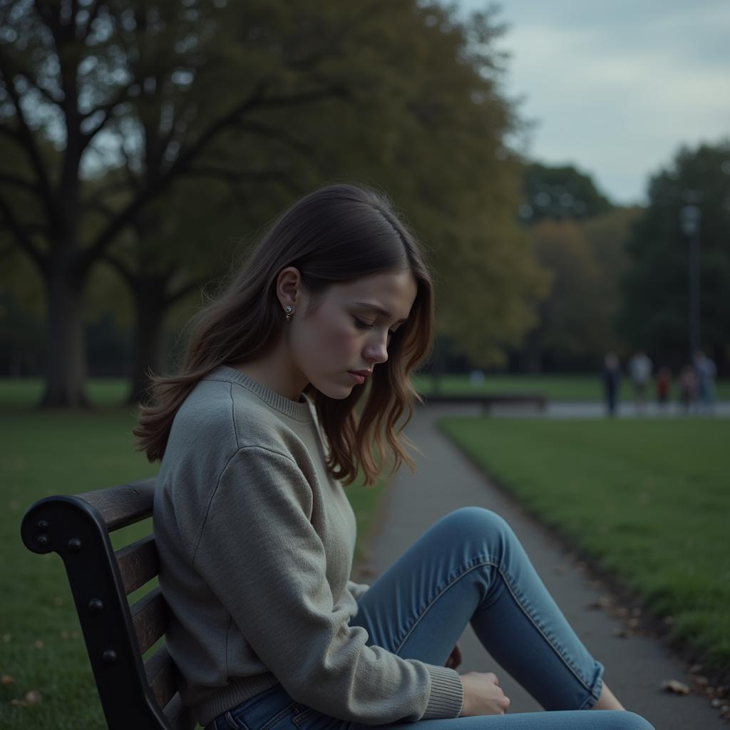 A sad girl looking down after being rejected