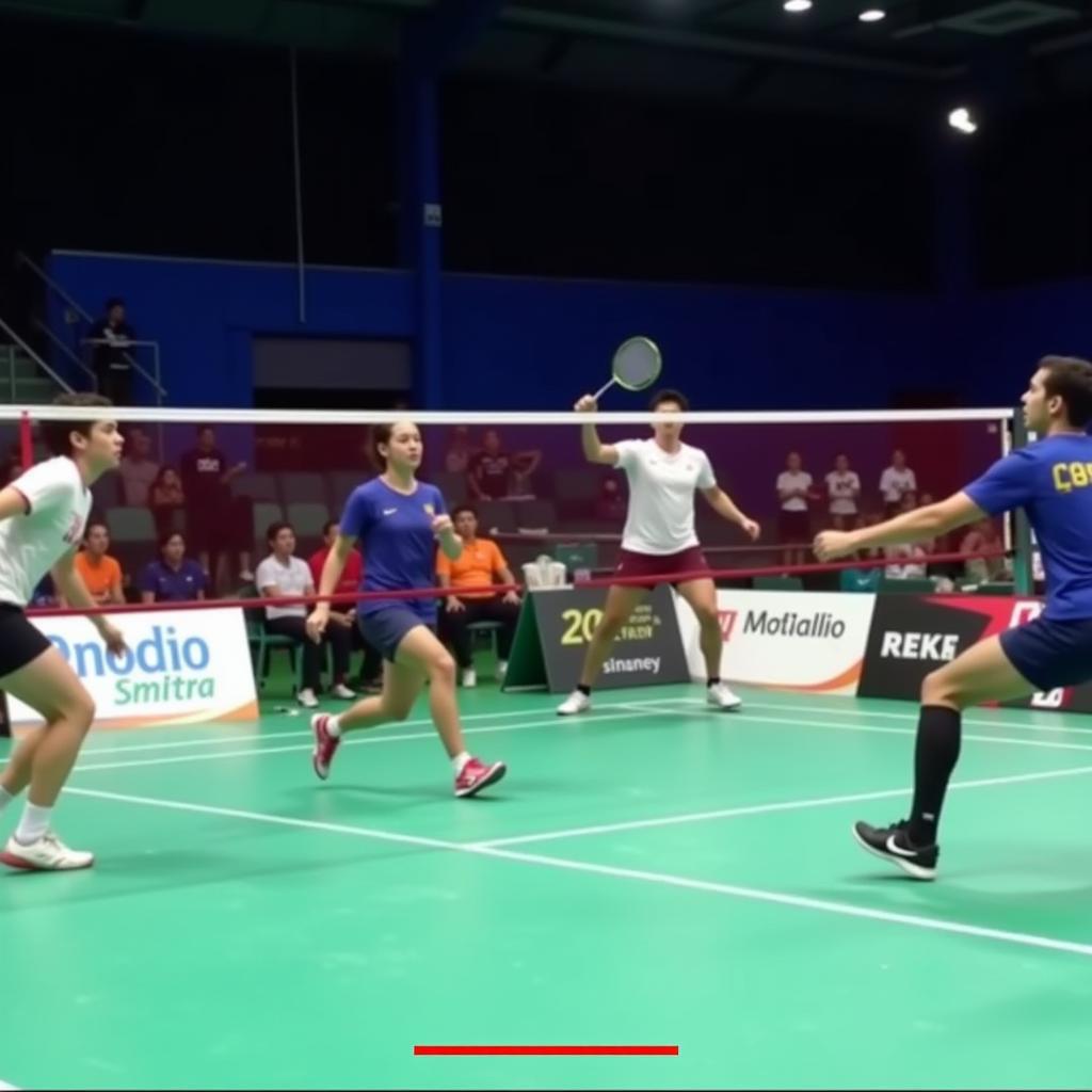 Badminton Doubles Match Intense Rally