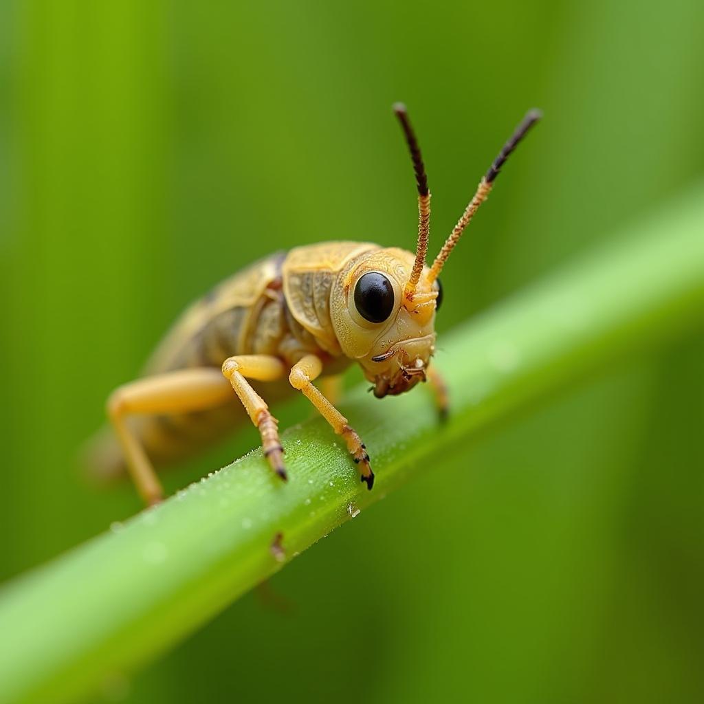 Châu chấu non đang ăn cỏ