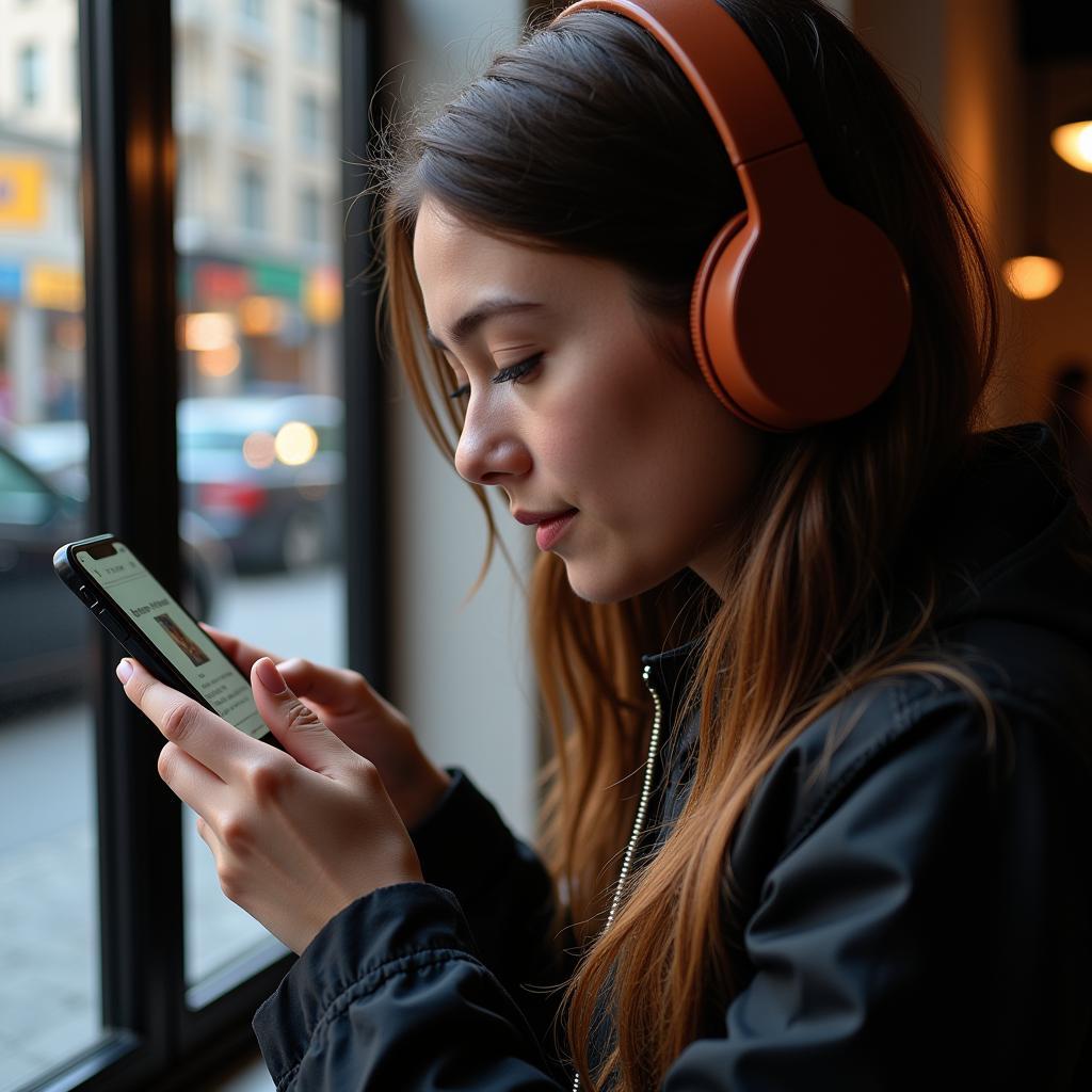 Girl Listening to English Music on Her Phone