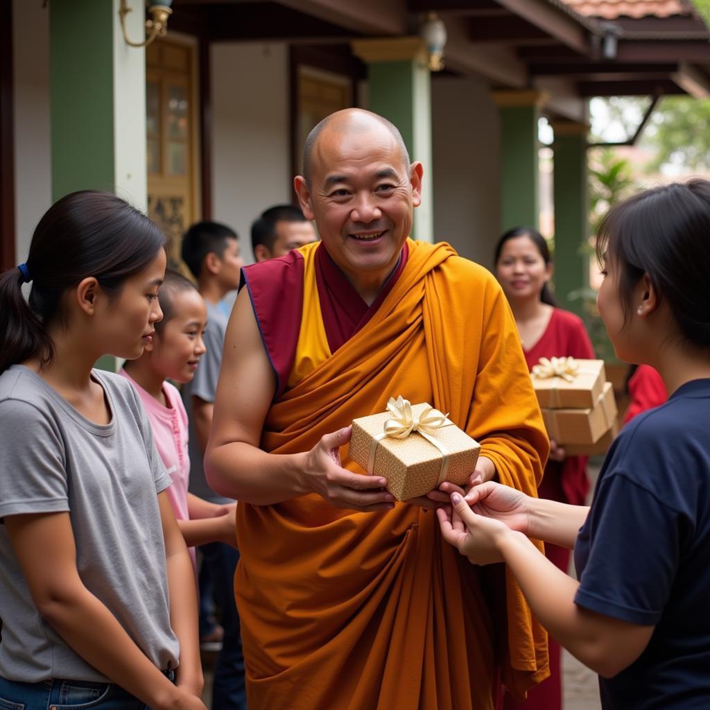 Hòa thượng thích thiện nguyện phát tặng quà cho người nghèo