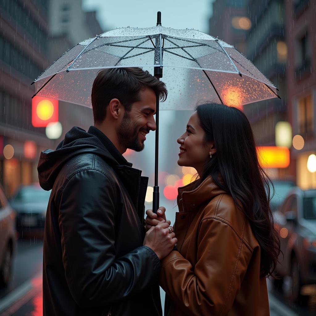 Romantic Moment in the Rain