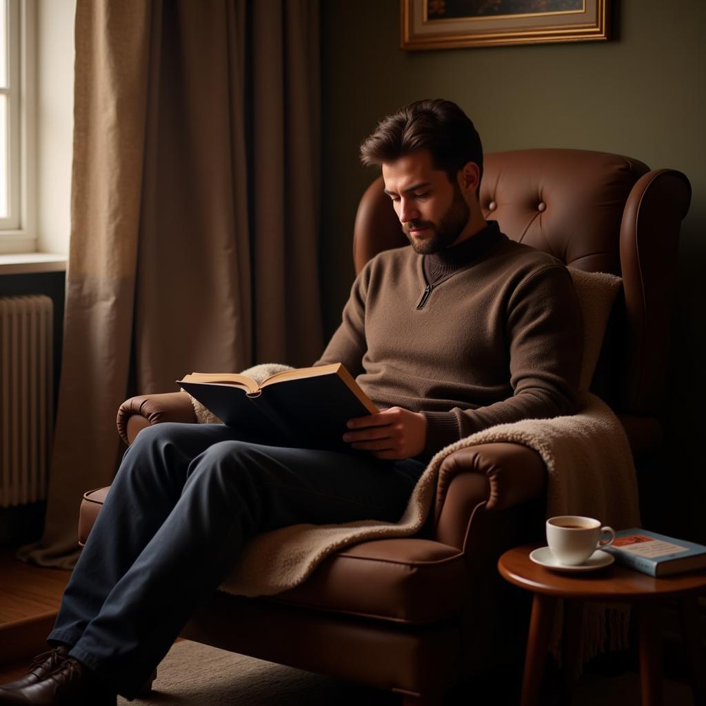 A man reading a book.