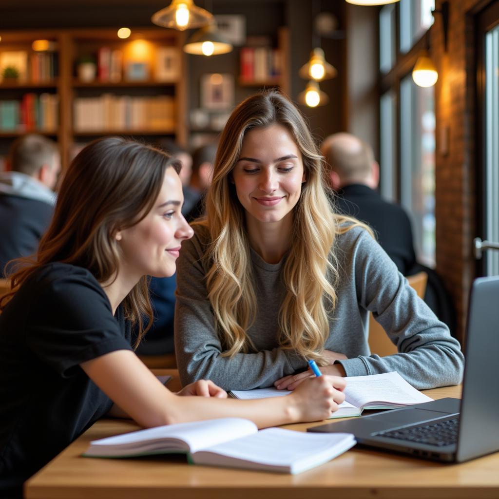 Sinh viên học bài tại quán cafe