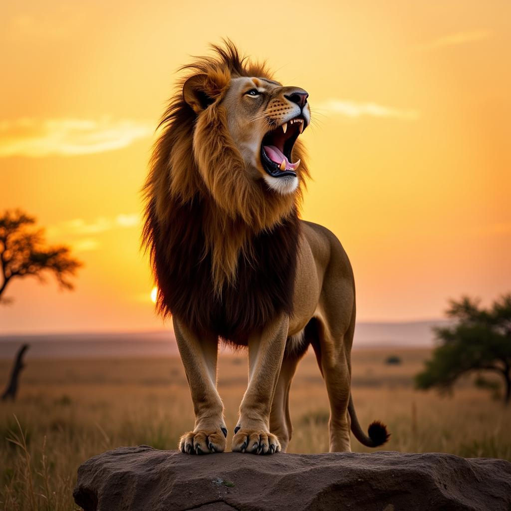 Majestic Lion Roaring in the Savannah