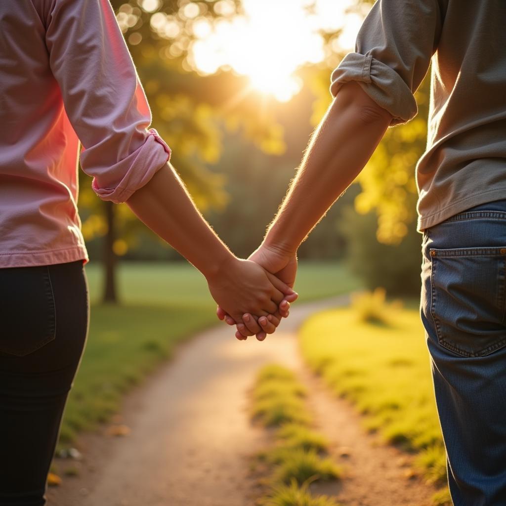 Couple holding hands and walking together, depicting genuine love and support