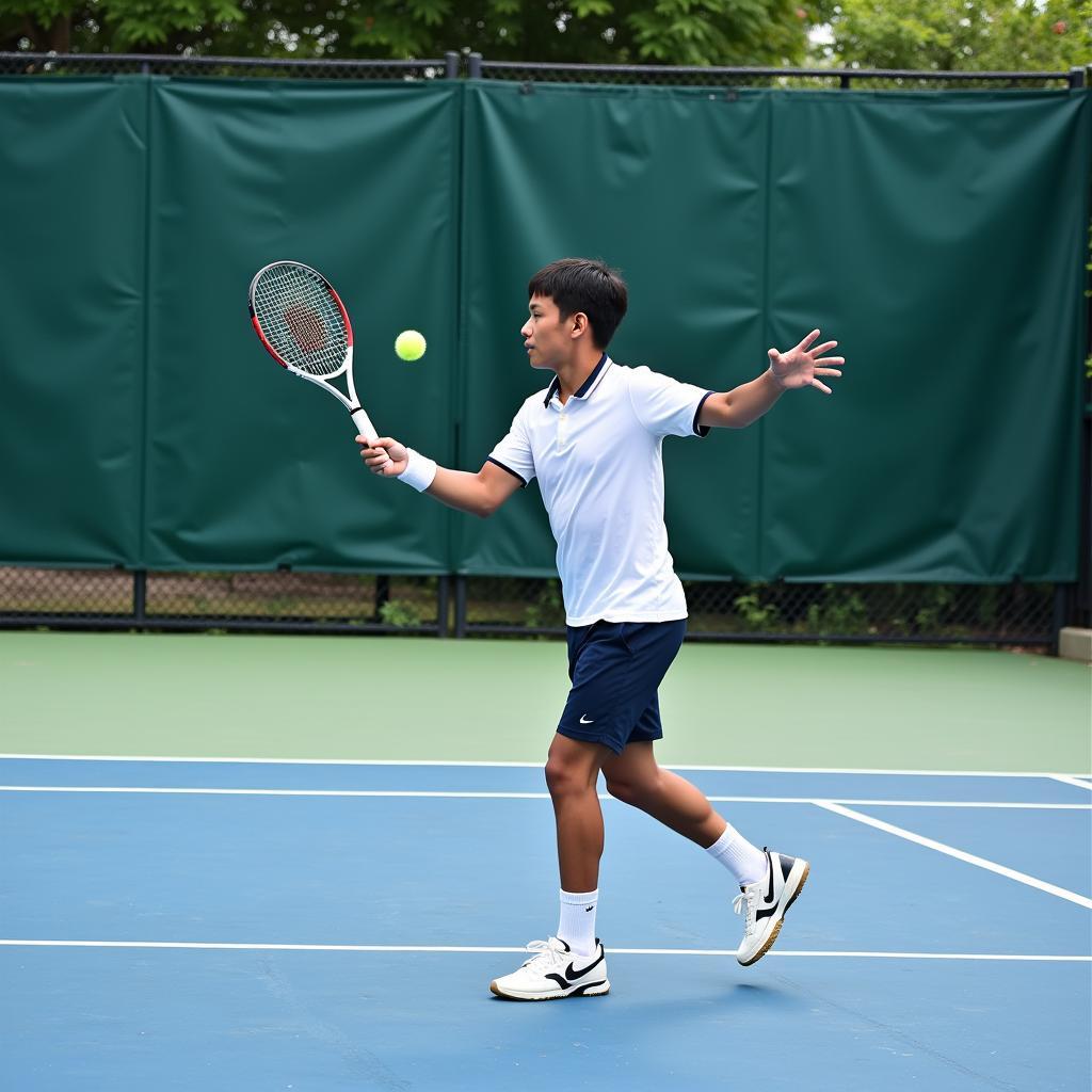 Các môn thể thao khác tại Nhật Bản: Vận động viên tennis đang thi đấu.