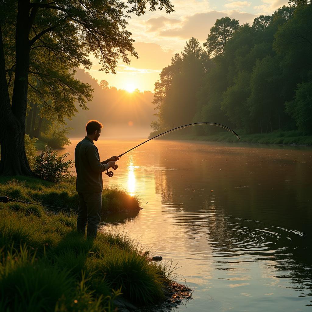 Fishing by the riverside