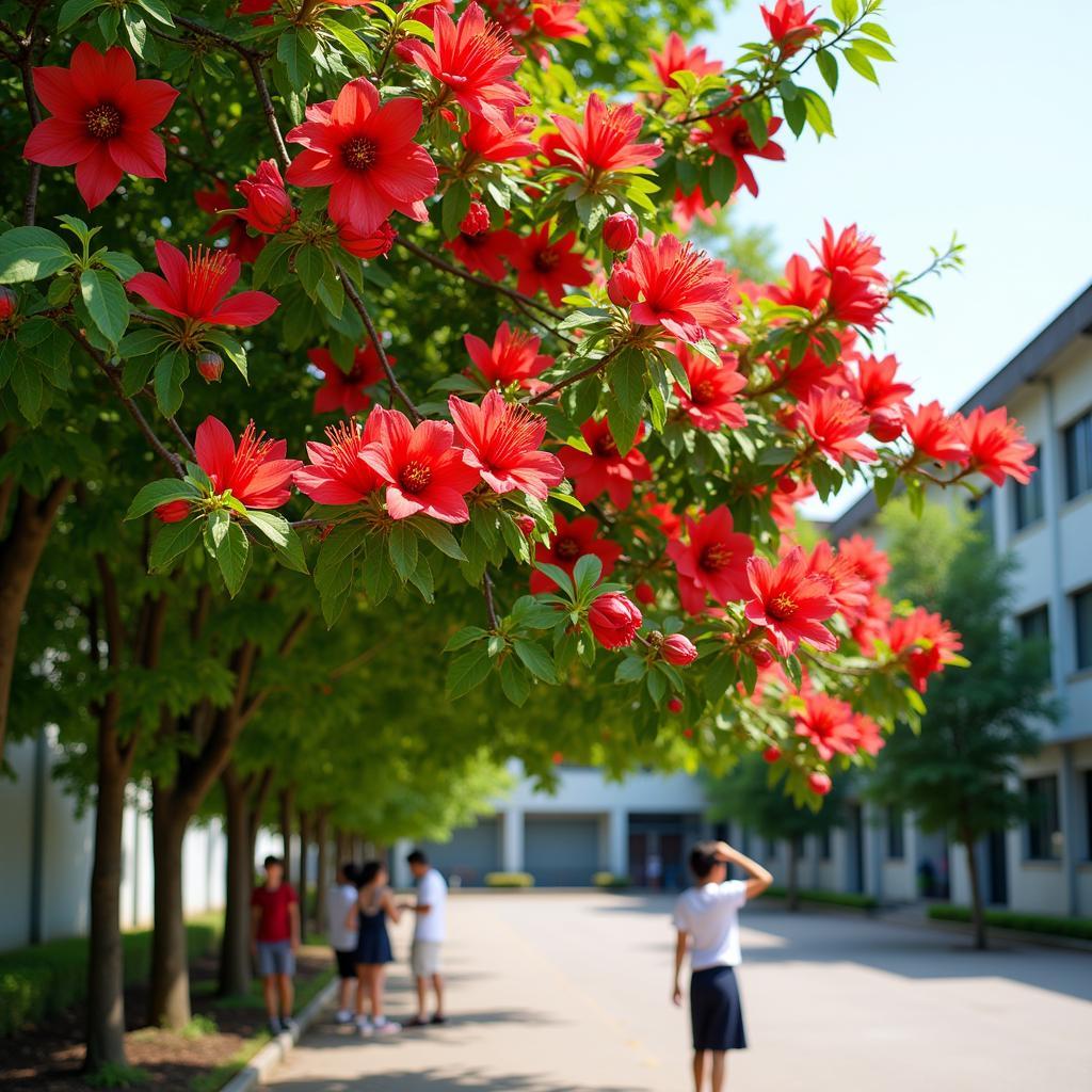 Cây phượng vĩ trong sân trường