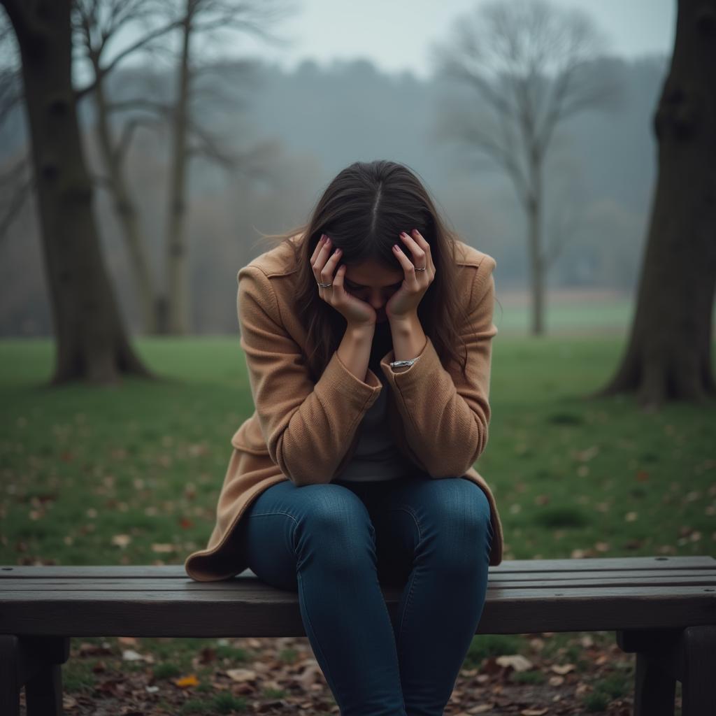 Sad woman sitting alone on a bench, contemplating her relationship problems