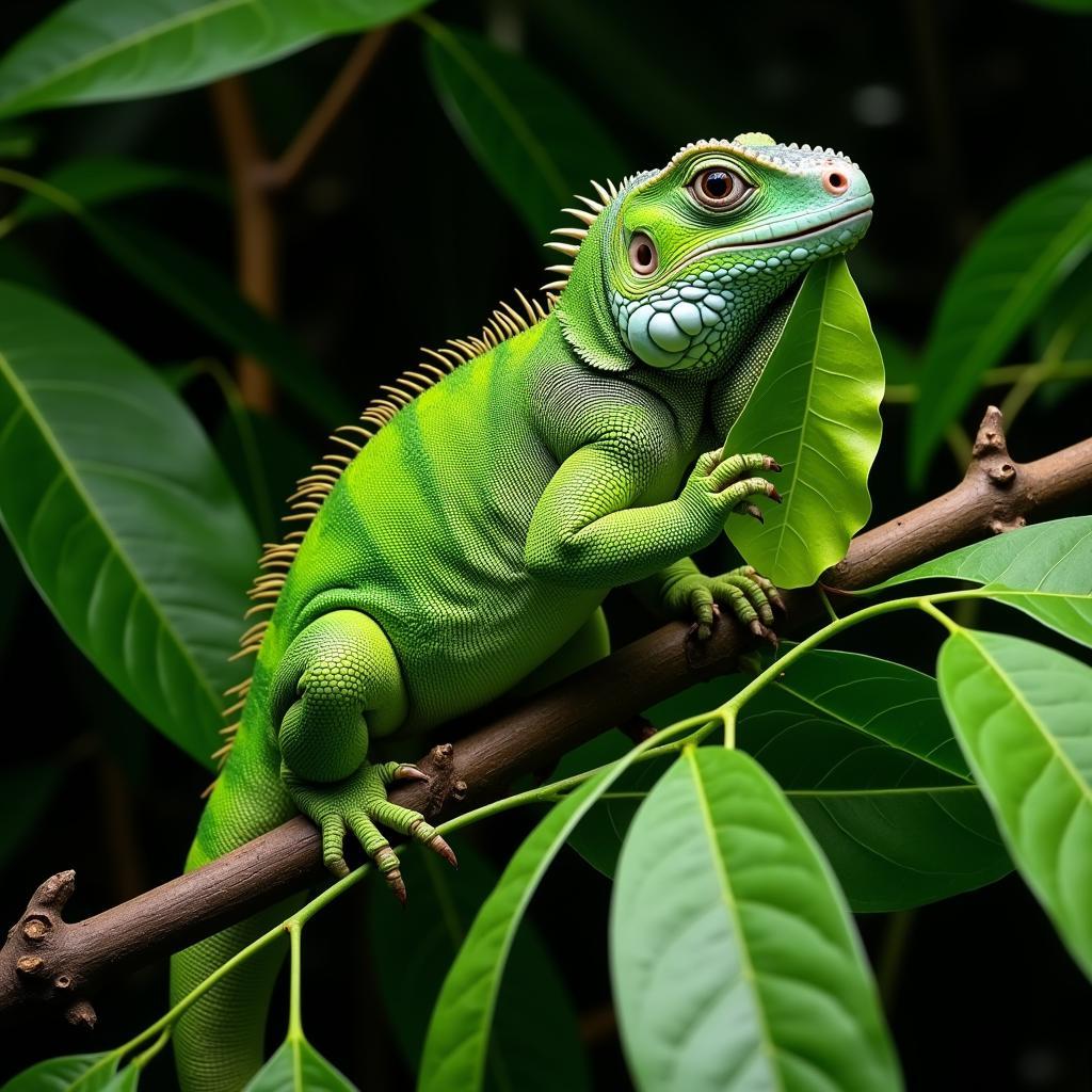 Rồng Nam Mỹ đang ăn rau xanh tươi ngon