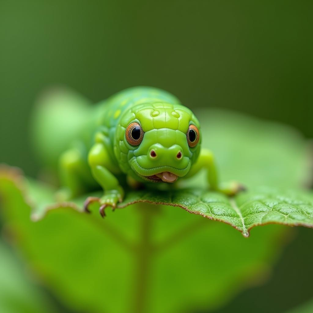 Sâu xanh đang ăn lá non mơn mởn.