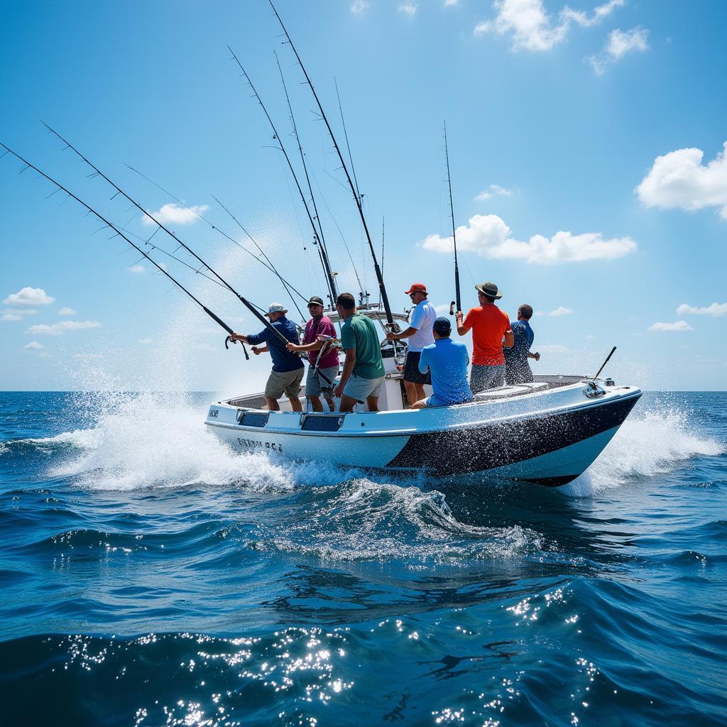 Fishing from a boat