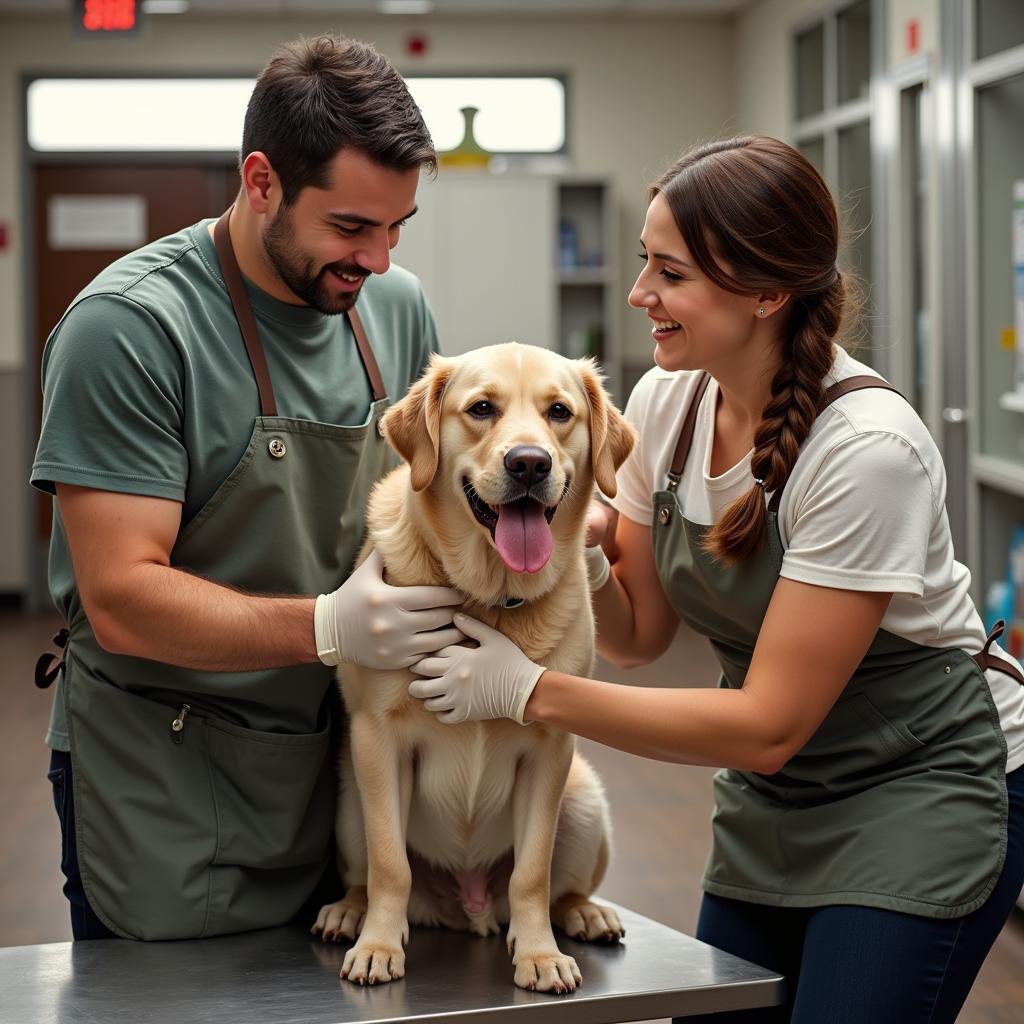 Couple volunteering at an animal shelter