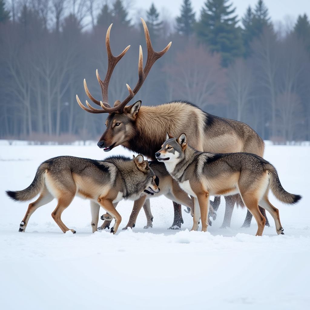 Wolf Pack Hunting Prey