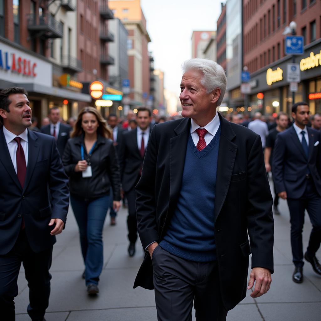 Bill Clinton đi dạo trên phố