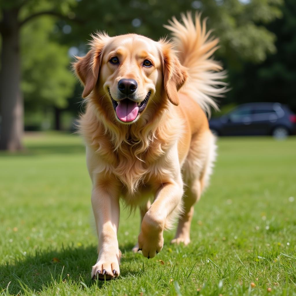 Chú chó Golden Retriever đáng yêu đang chơi đùa trong công viên