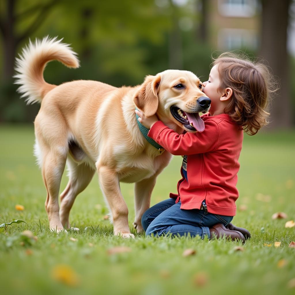 Chó và trẻ con vui đùa cùng nhau