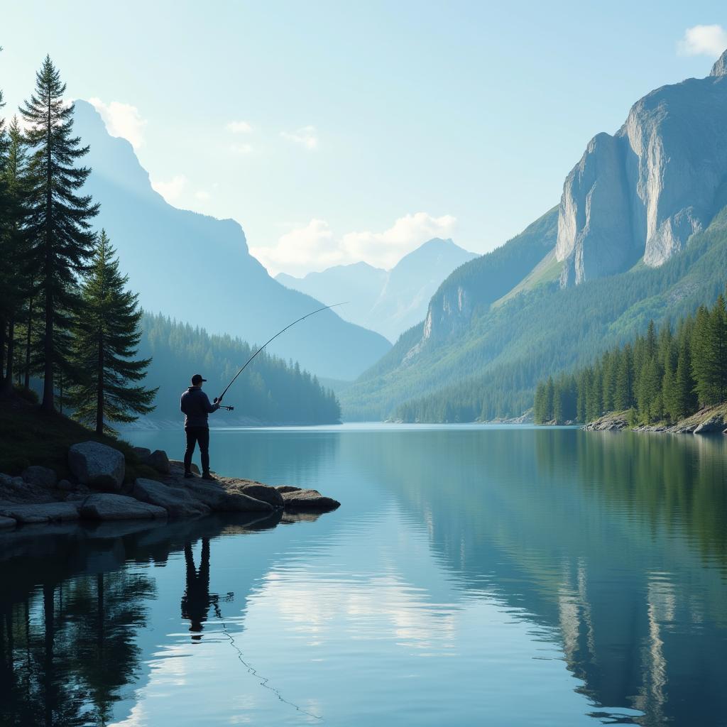 Peaceful fishing in a serene lake