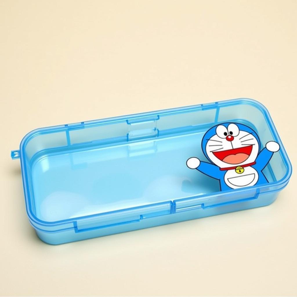 Hộp bút Doraemon màu xanh dương trong suốt với hình ảnh chú mèo máy đáng yêu