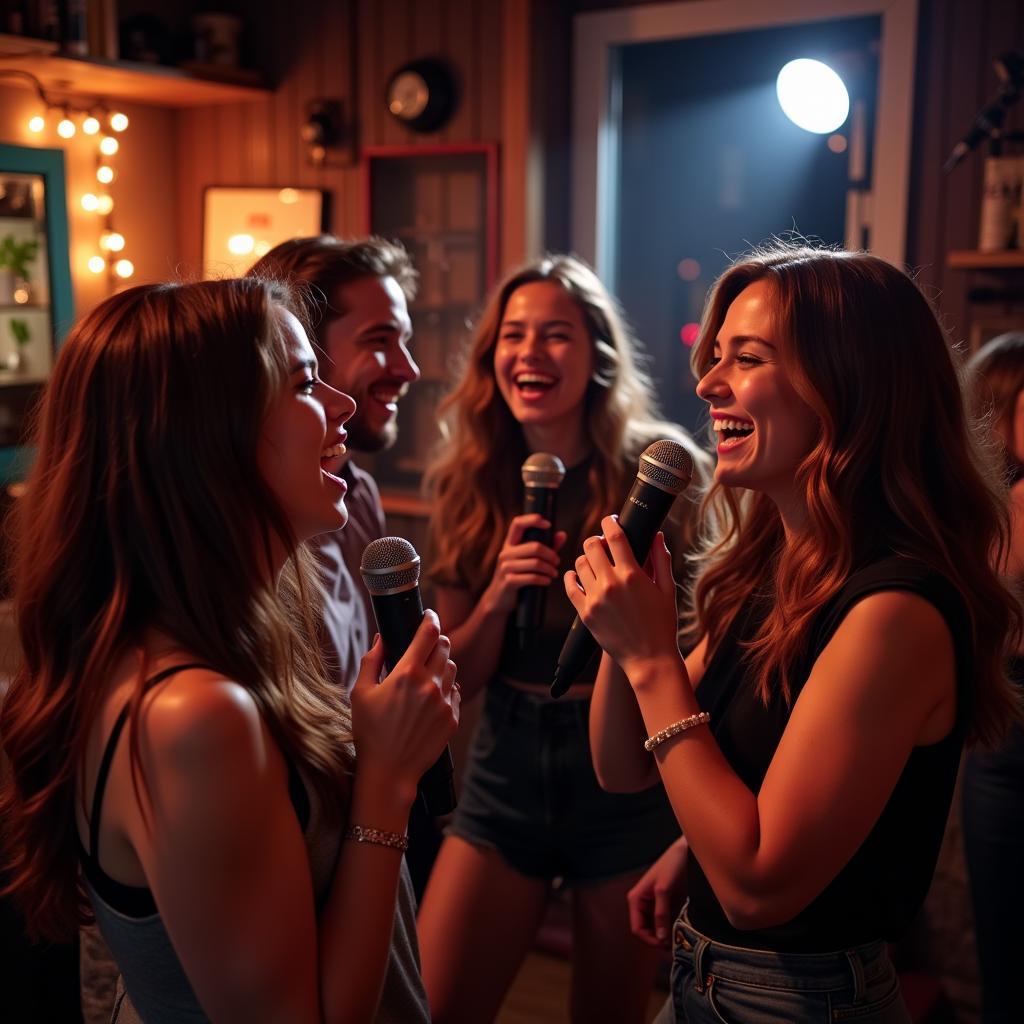 Nhóm bạn trẻ hát karaoke