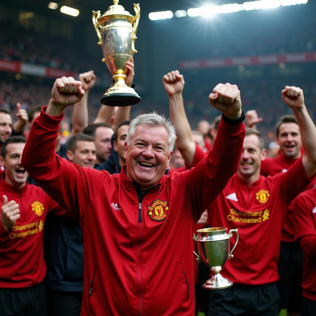 Sir Alex Ferguson ăn mừng chiến thắng