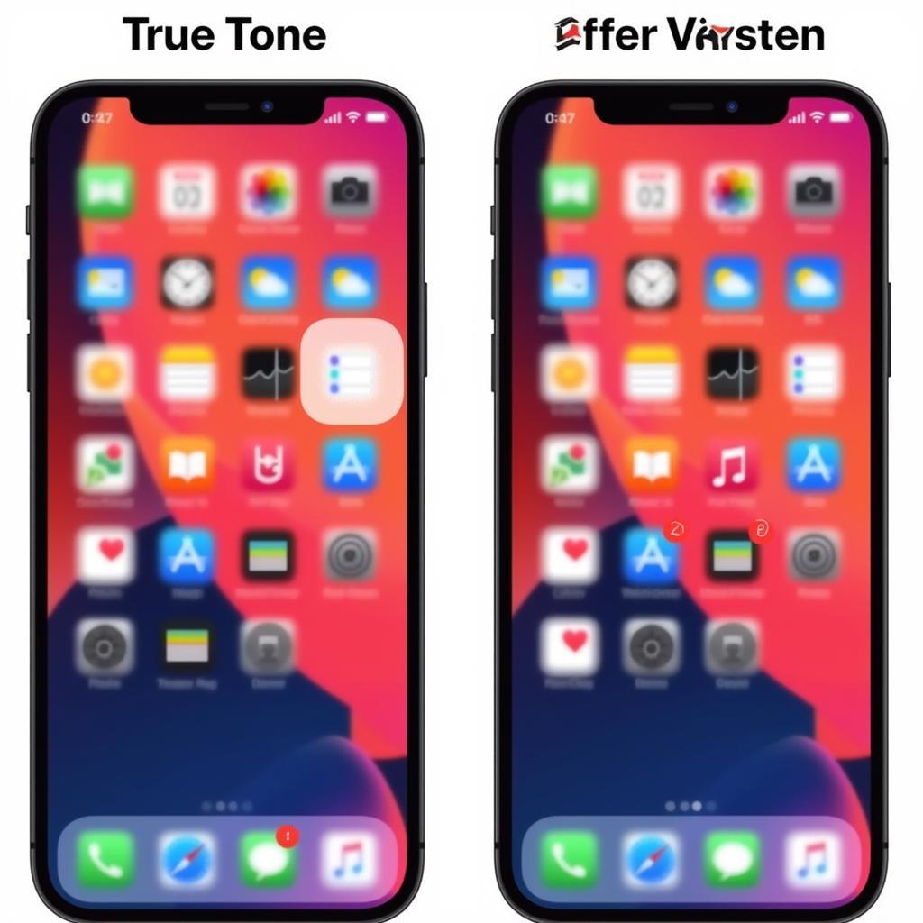 Ví dụ về màn hình iOS 12 với True Tone bật và tắt