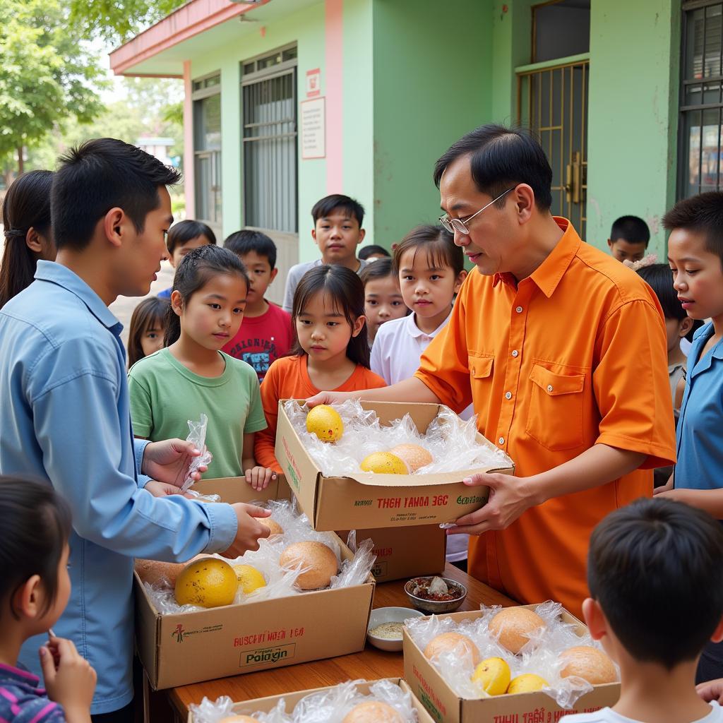 Thượng tọa Thích Tâm Đức tham gia hoạt động từ thiện.